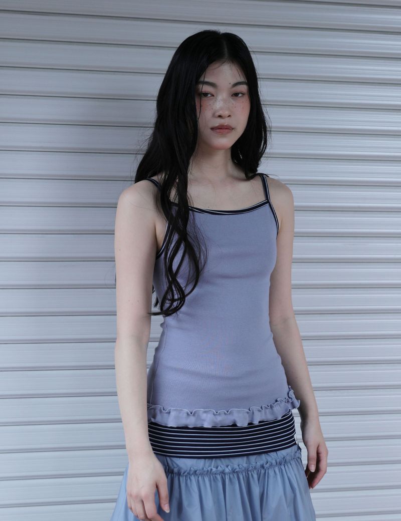 UGLYSHADOW（アグリーシャドウ）の「ST FRILL CONTRAST SLEEVELESS(BLUE)（Tops）」