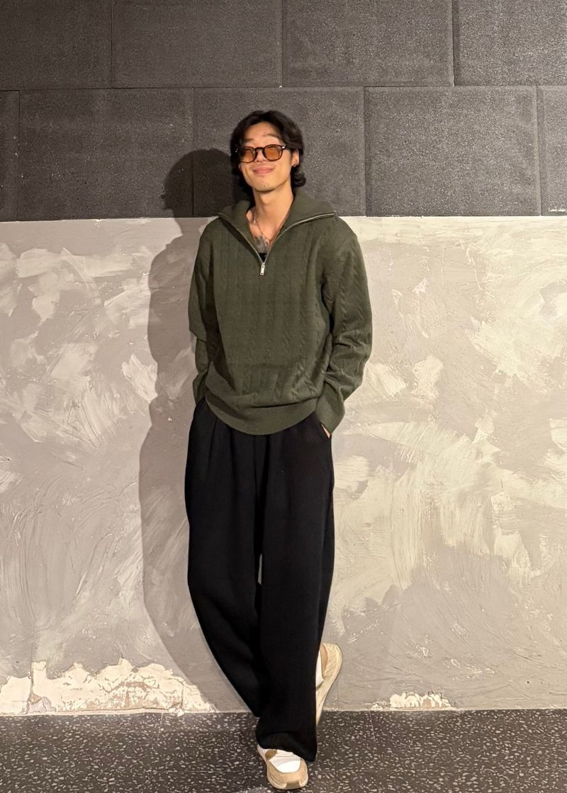 High-Neck Cable Half-Zip Up Knit 6COLOR