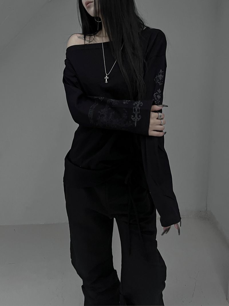 tattoo shirring long sleeve T (2color)