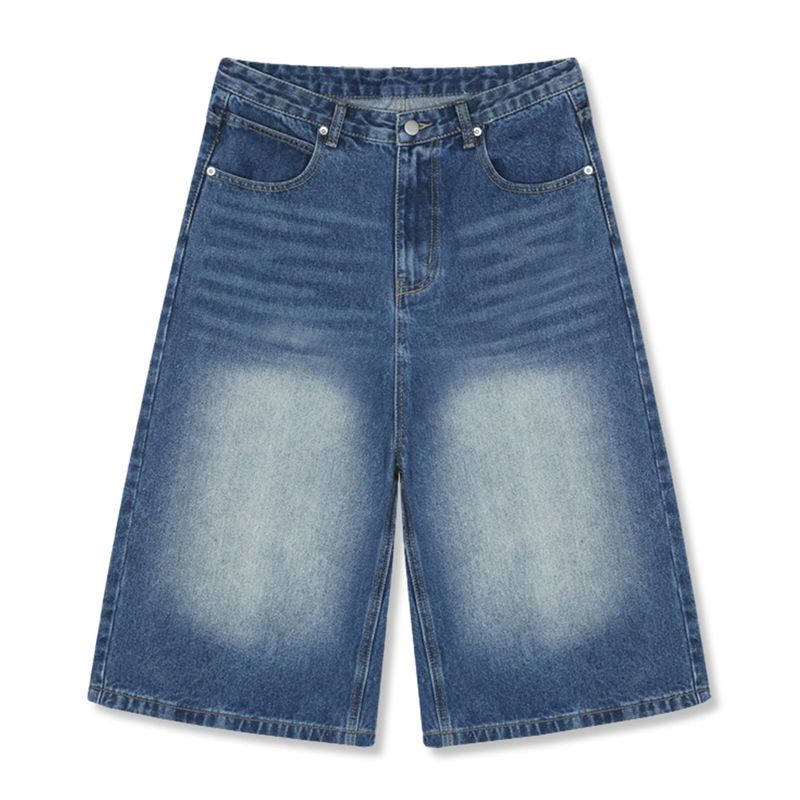 basic washing bermuda denim pants (deep blue)