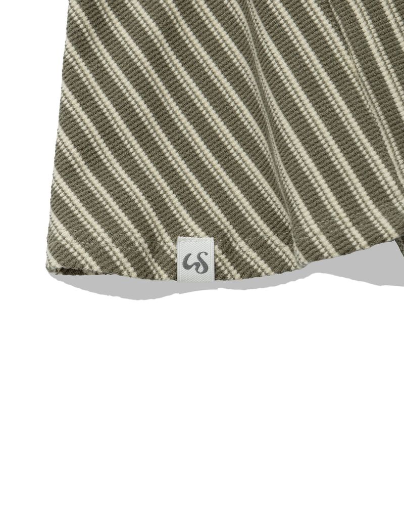 STRIPE SHIRRING FLARE TOP(KHAKI)