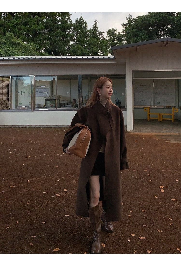 dark brown wool handmade long coat