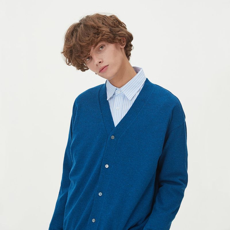 LAMBSWOOL V NECK CARDIGAN_BLUE