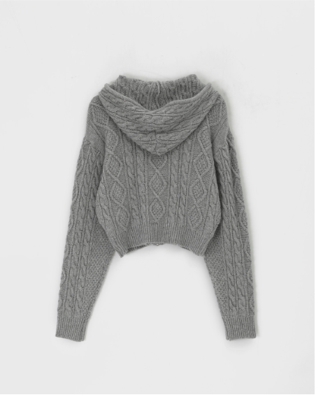 [MADE] ライミングケーブルフードニットジップアップ (50% Wool)