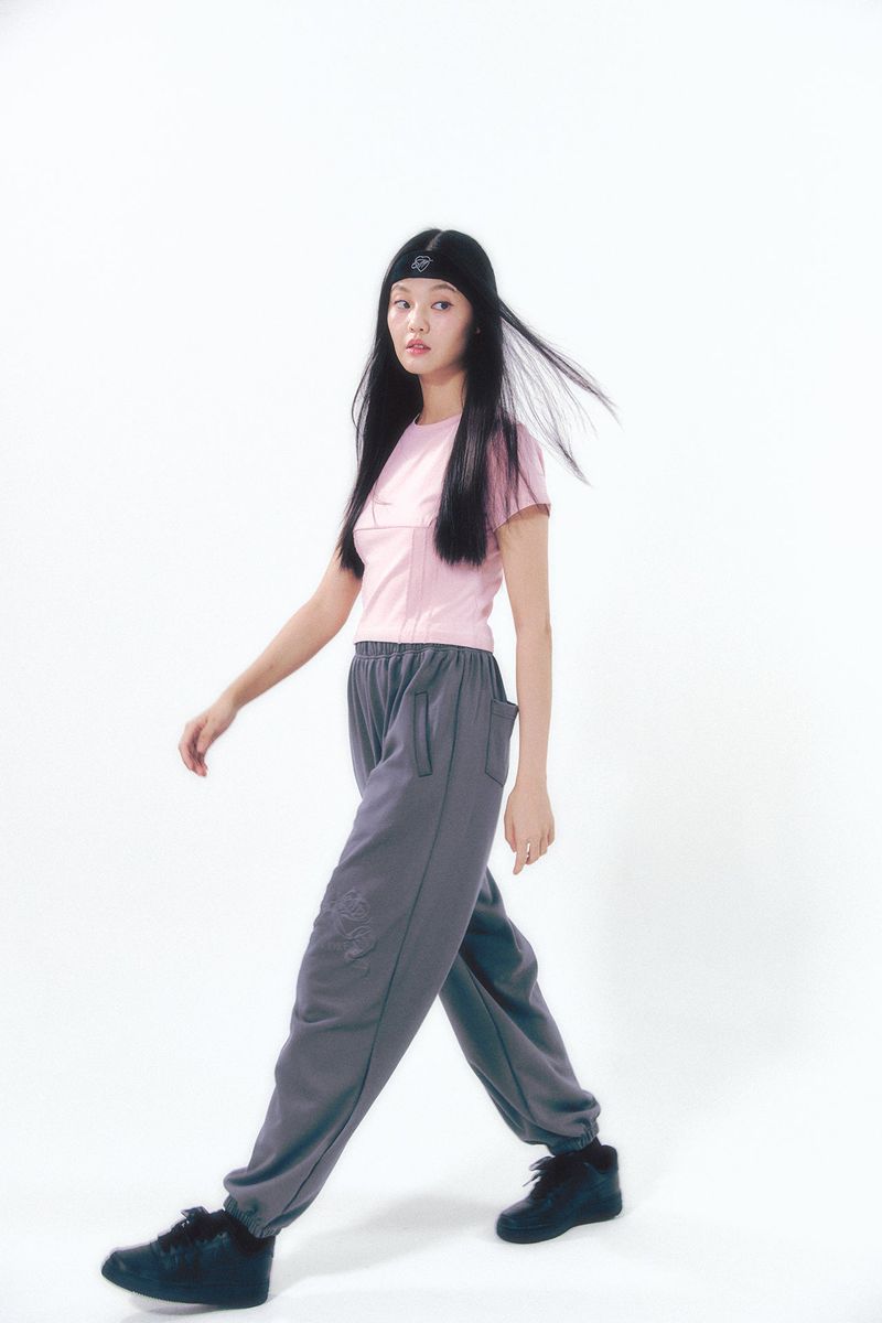 Knee Point Ribbon Jogger Pants Charcoal
