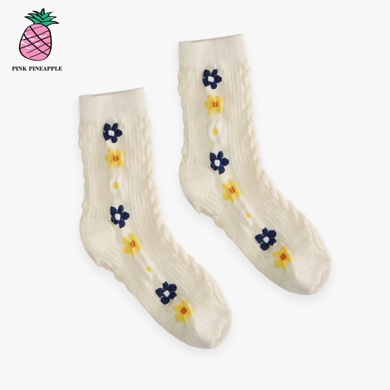  FLOWER JACQUARD SOCKS (3PAIRS 1SET, COLOR RANDOM)