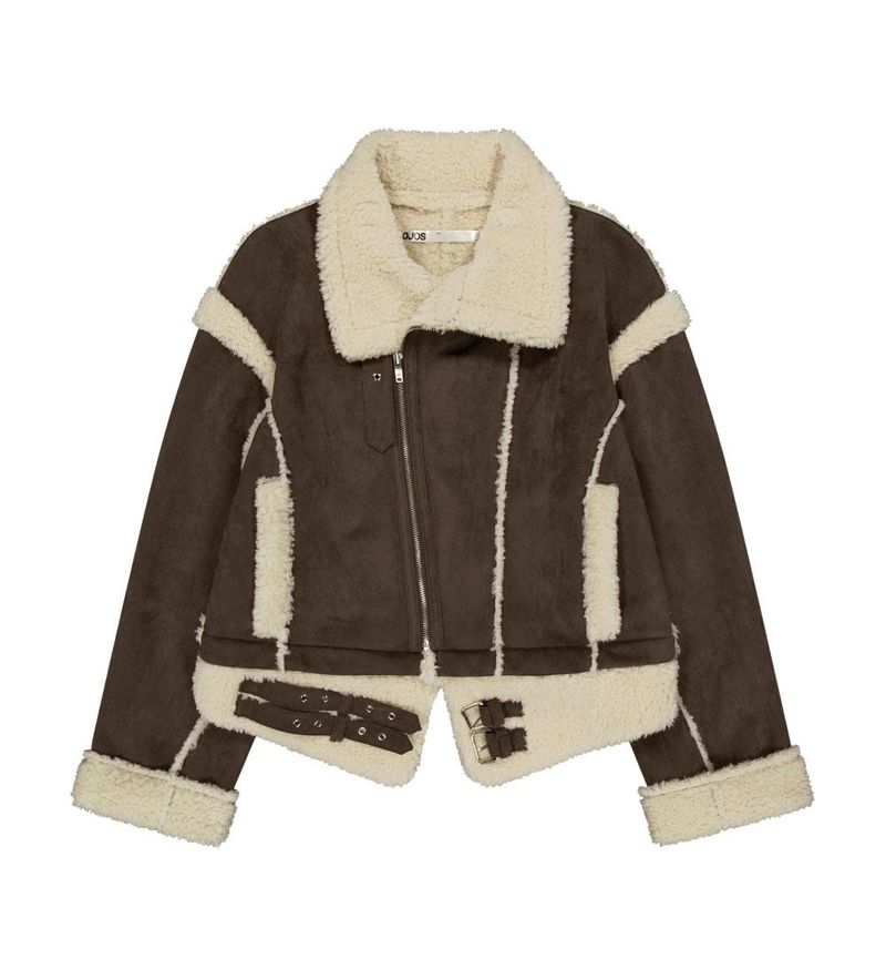 Detachable Fur Shearling Jacket / Stone Brown