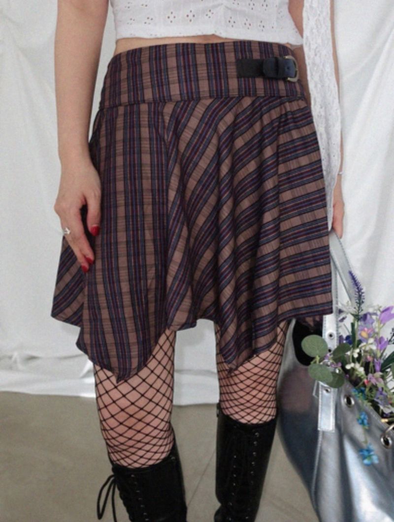 VINTAGE STRIPE ASYMMETRICAL BUCKLE WRAP SKIRT