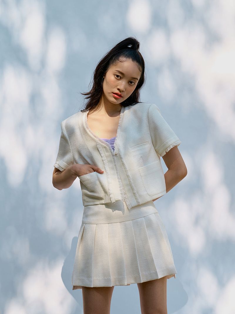Tweed short jacket (White)