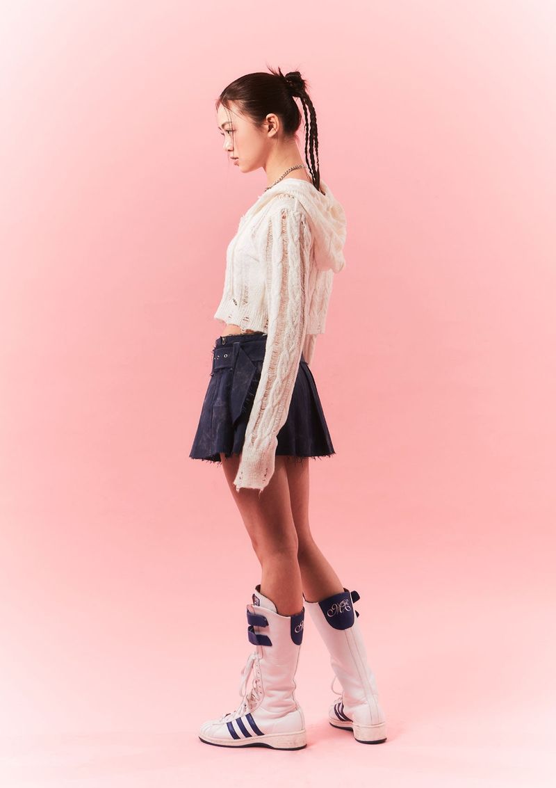 rough belted pleats sk - deep blue