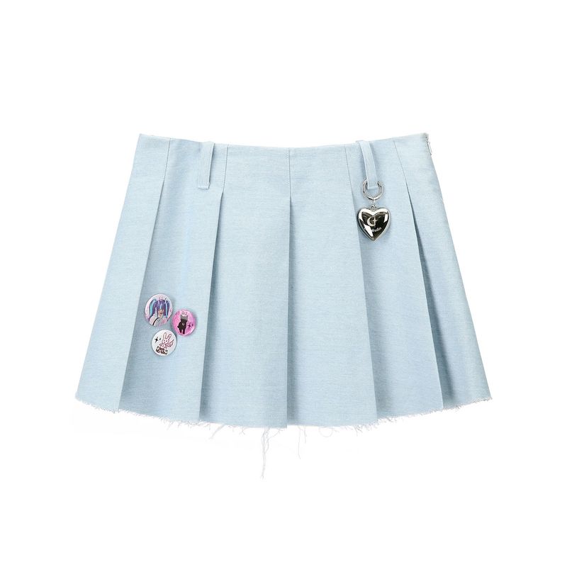 1 0  denim pleated skirt - LIGHT BLUE