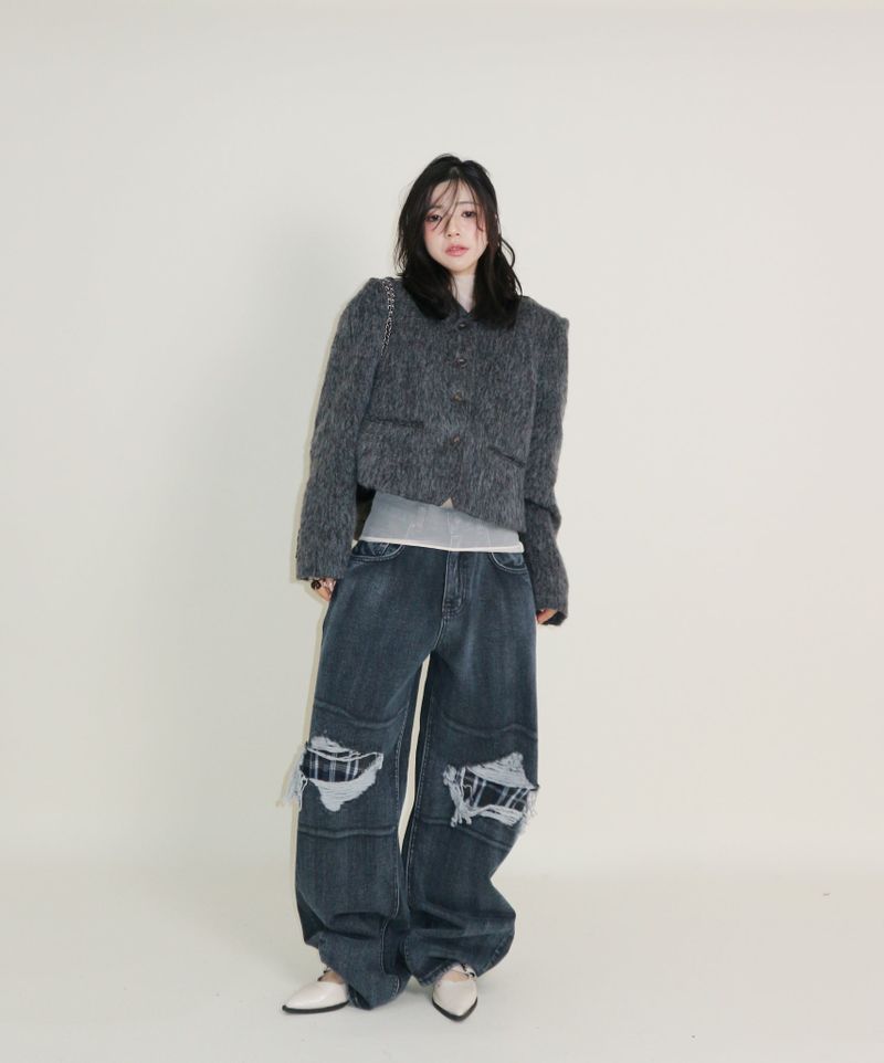 Linda Brush Mohair Crop Long Sleeve Jacket