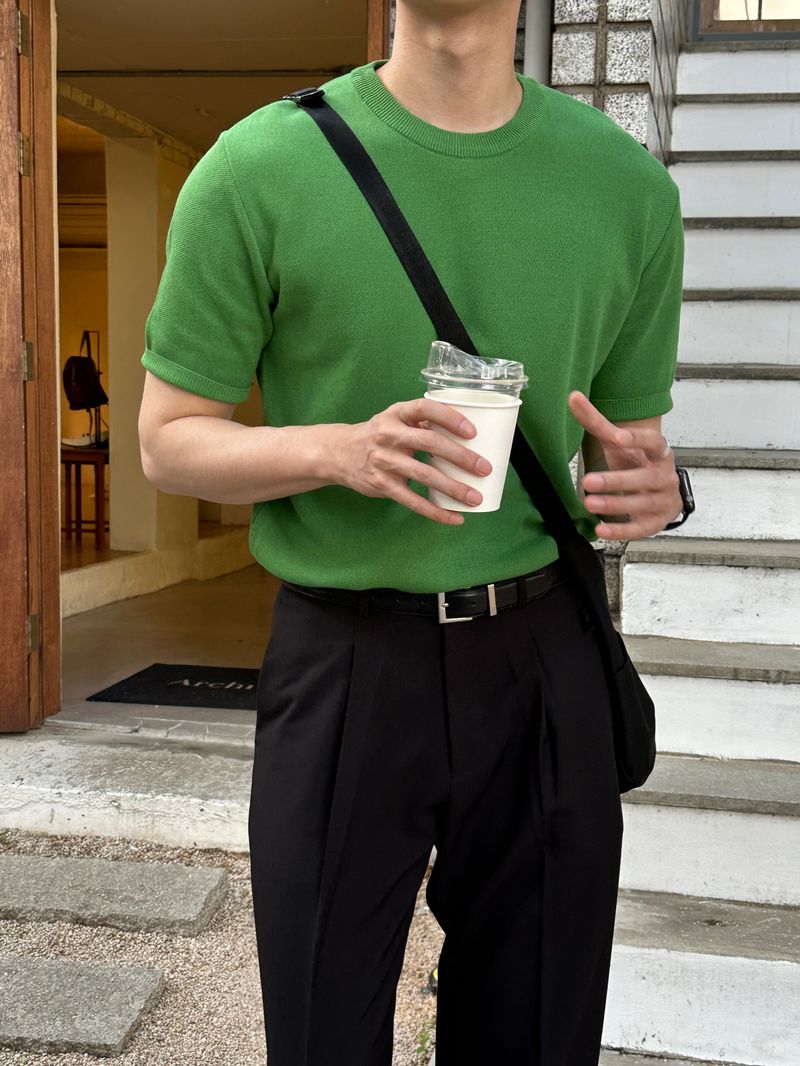 Dot Back-Bend One Tuck Semi-Wide Slacks (4 colors)