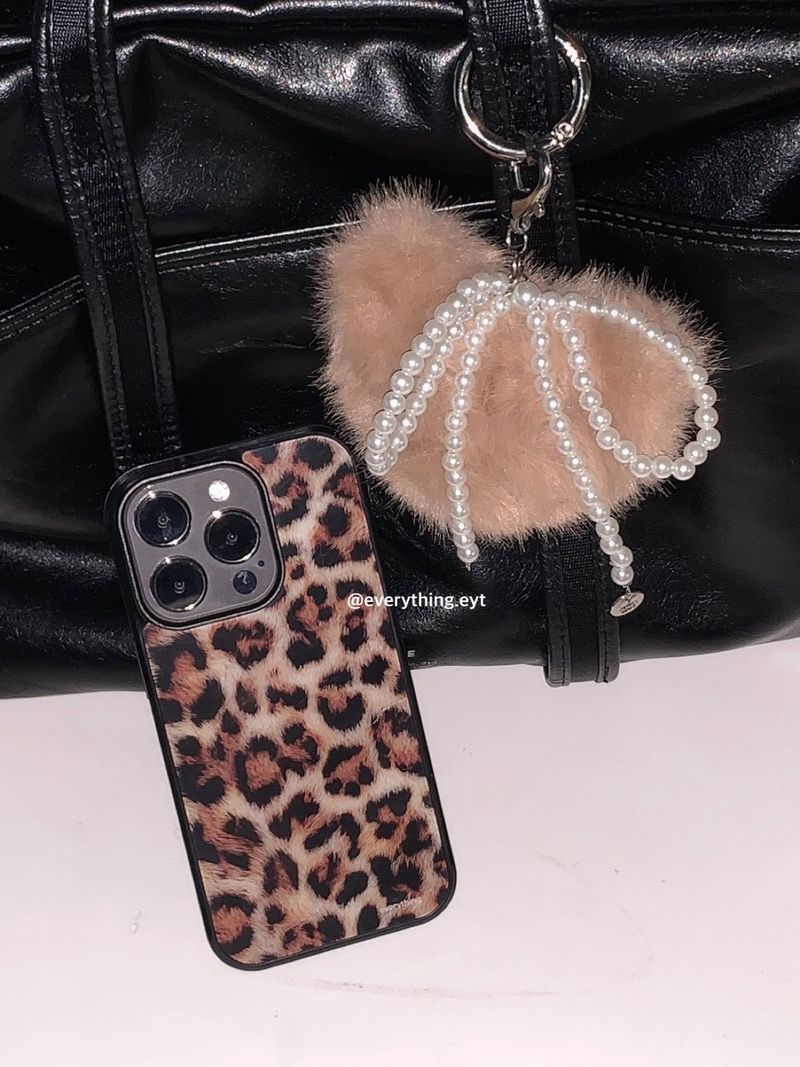 [magsafe glass] leopard fur case - brown