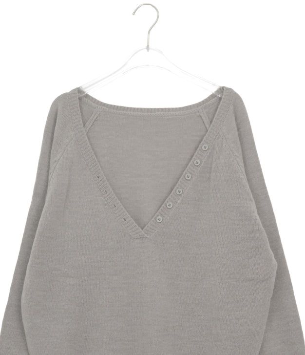 Bastin Loose-Fit Button Deep V-Neck Knit