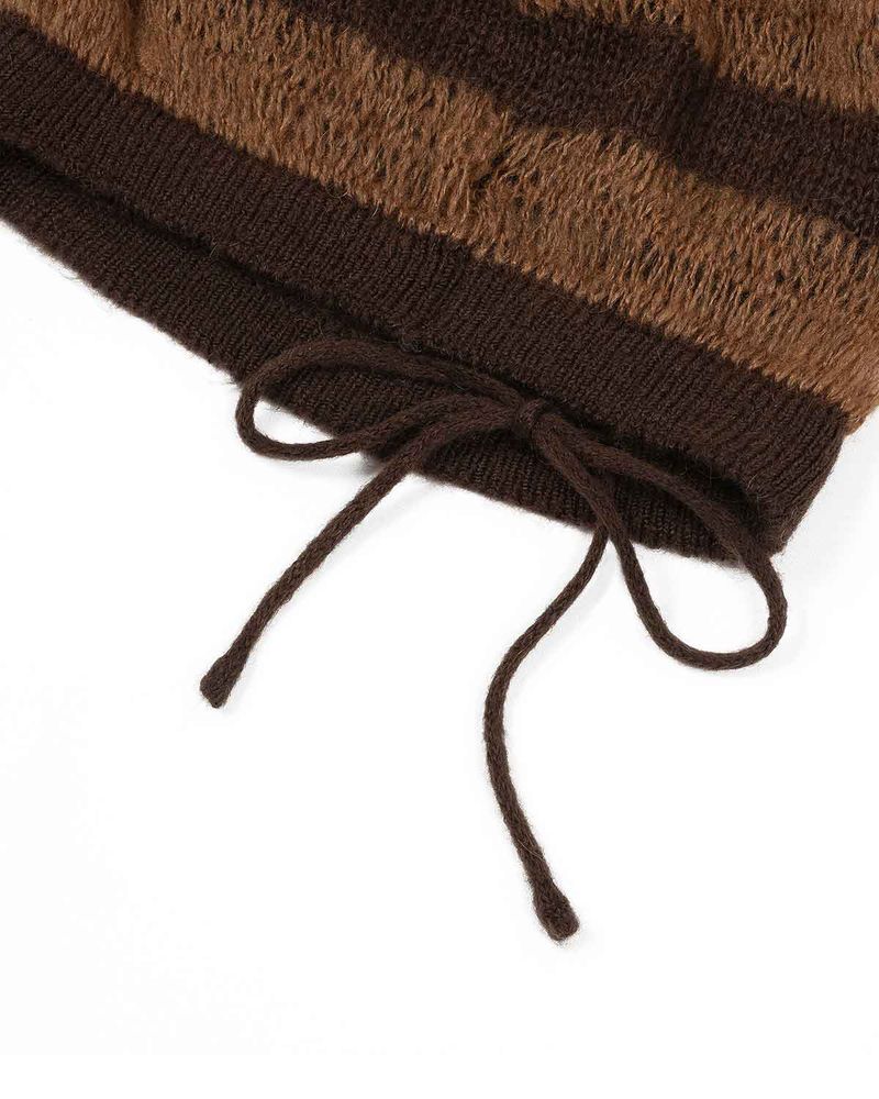  Ribbon Tied Beanie _ BROWN