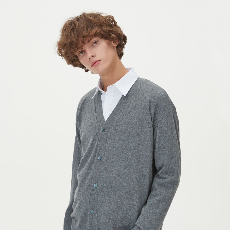 LAMBSWOOL V NECK CARDIGAN_GRAY