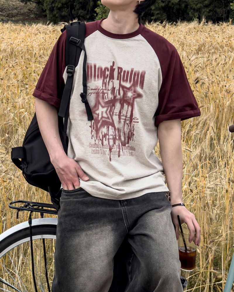 Stamune Printing Raglan Short Sleeve Tee