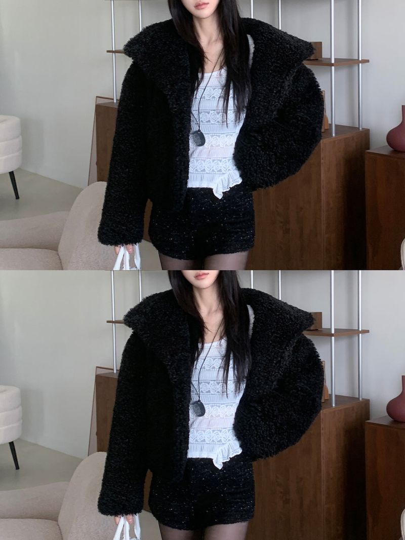 Teddy Hug Fuzzy High Neck Fur Jacket