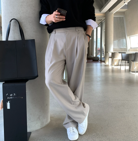 Deface Front Turtle Back Banding Wide Slacks