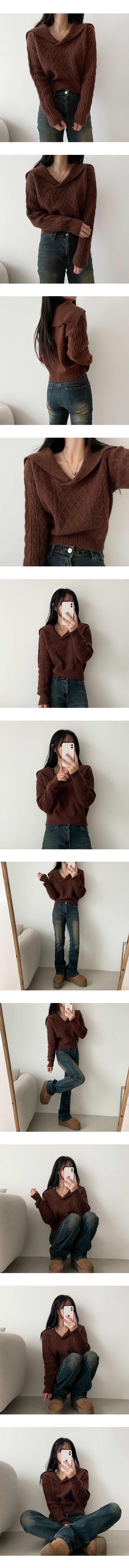 Doré Sailor Open Collar Twisted Knitwear