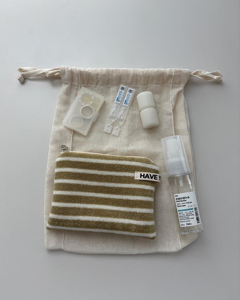 Terry stripe flat pouch - khaki , M size
