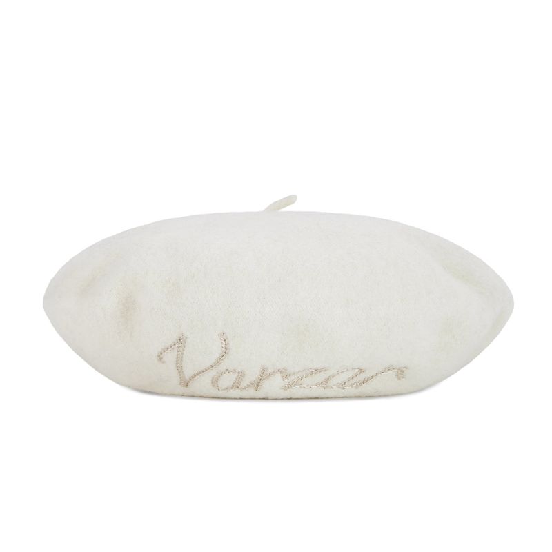 VARZAR Cursive Logo Wool Beret / Ivory