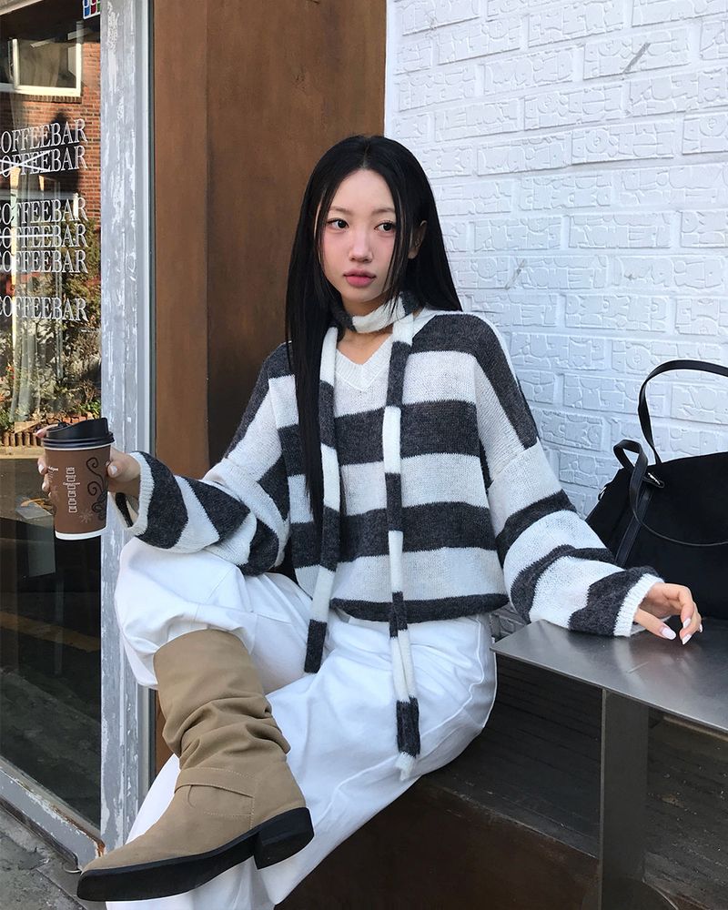 [ORIGINAL] LACKUN Striped Muffler Knit Set