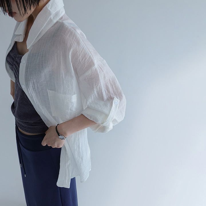 blitti（ブリッティ）の「[Kabinz] Crinkled See-Through Roll-Up Sleeve Shirt - 3color（Tops）」