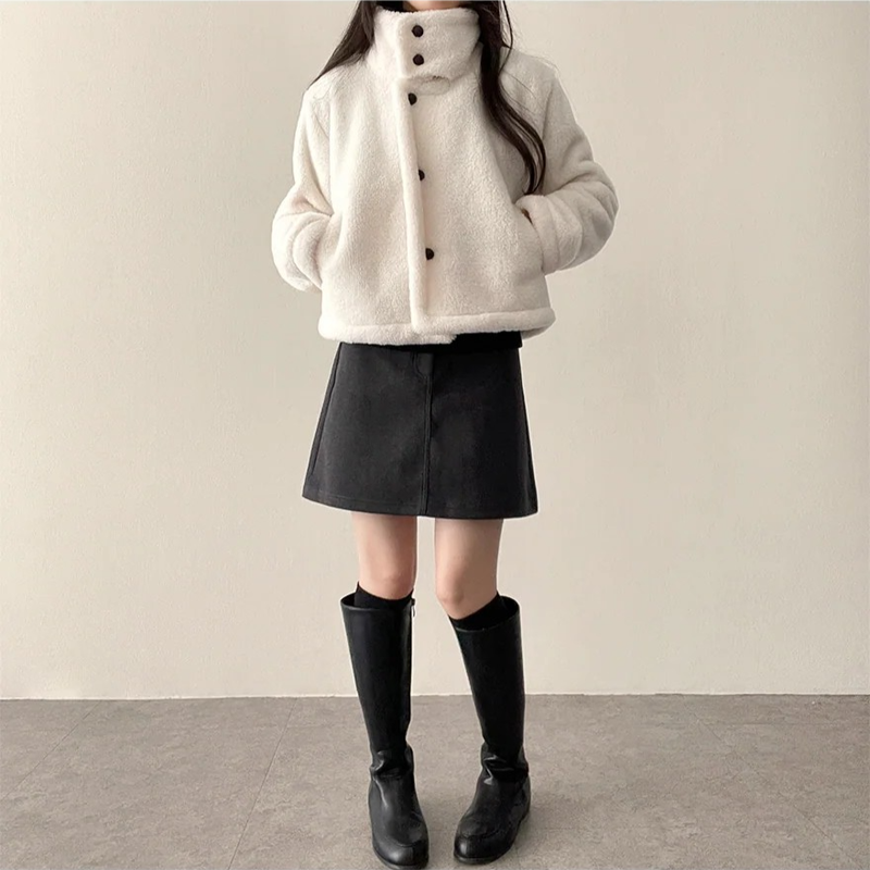 Falling High Neck Fleece Short Coat