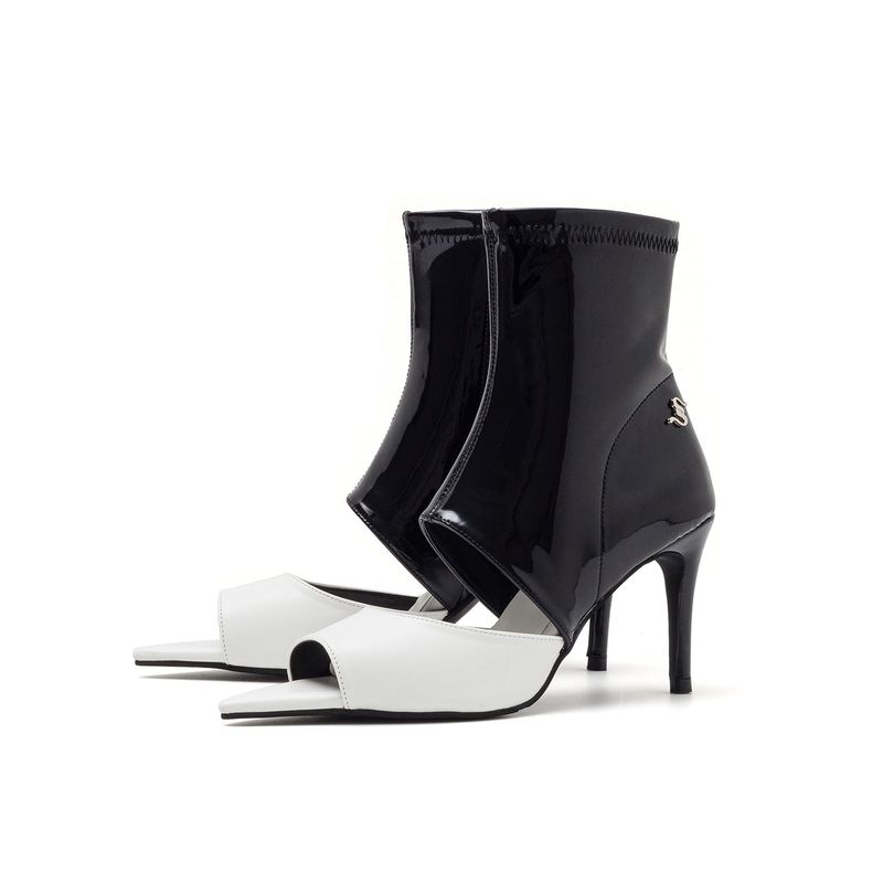 Two-tone Patent Open Toe Heel(Black)