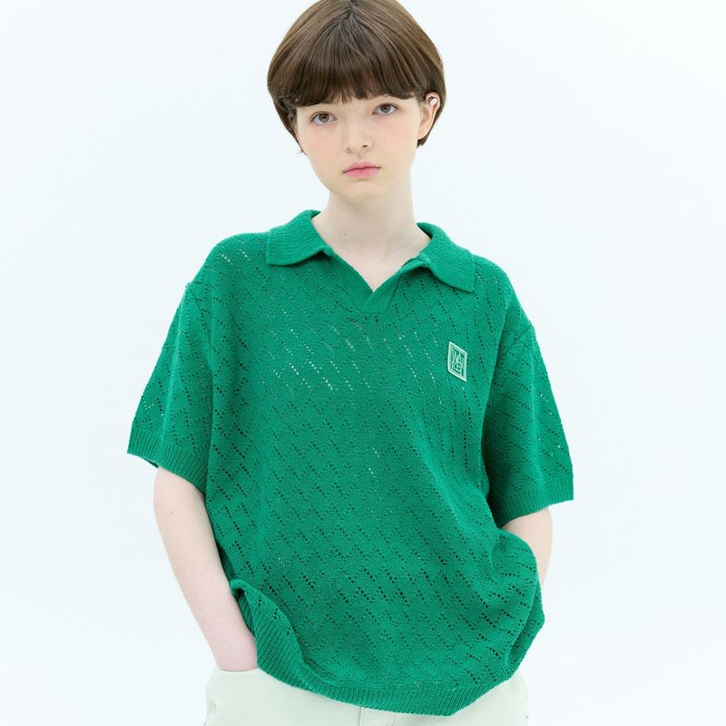WaiKei(ワイケイ)の「Skashi collar half sleeve knit(Tops)」