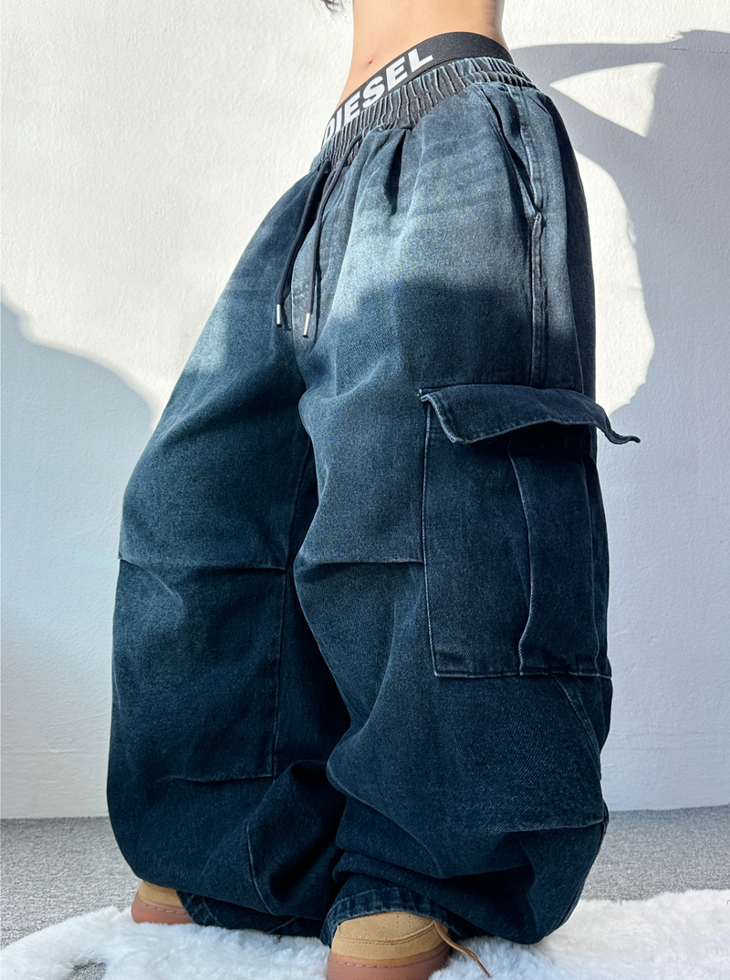 GRADATION PARACHUTE CARGO DENIM💙💚💛🩶🖤 - 4 COLORS