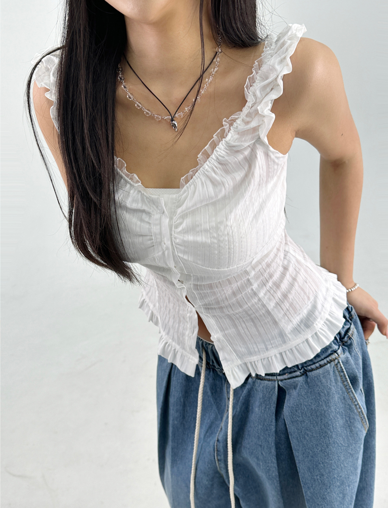 FRILL LACE BLOUSE SLEEVELESS 🤍🖤