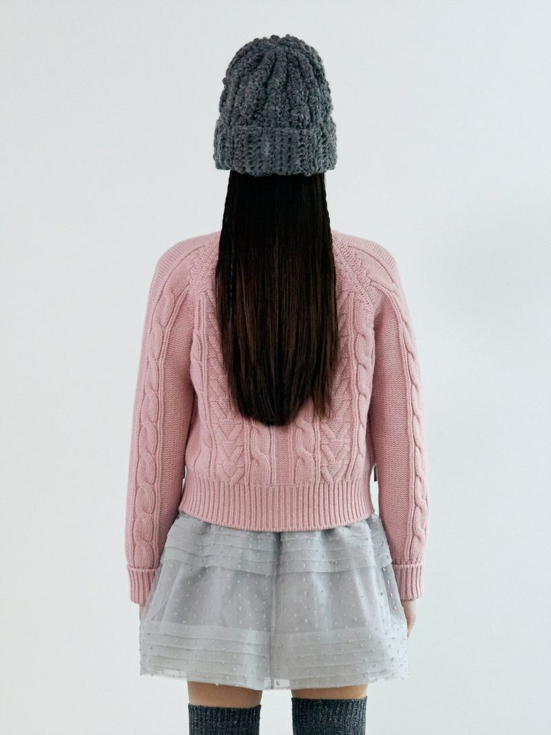 ribbon wool cable cardigan_pink
