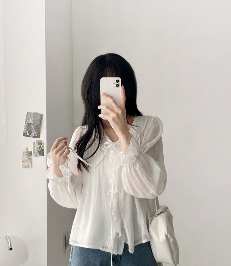 Poen puff string frilled blouse