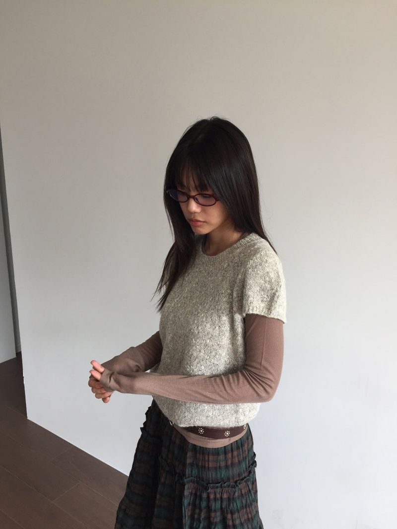 Kiko cap sleeve half knit (2color)