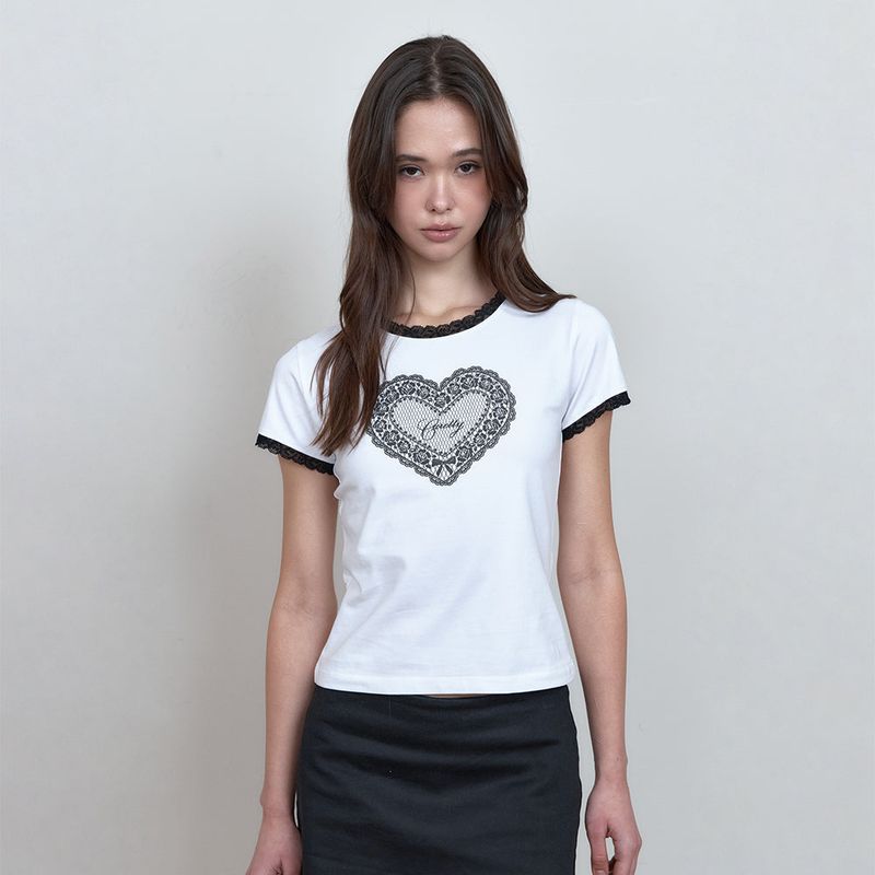 Curetty(キュリティ)の「C LACE-PANEL GRAPHIC T-SHIRT_WHITE(Tops)」