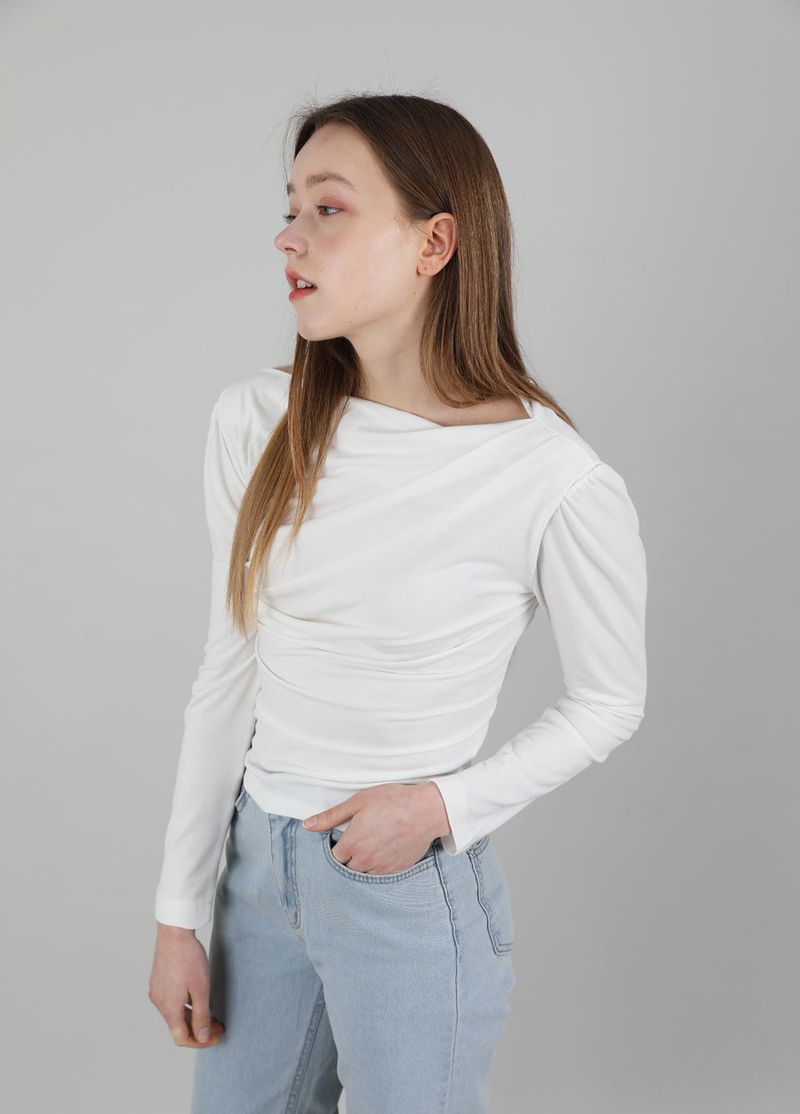 Drape Puff Shirring T-shirt White