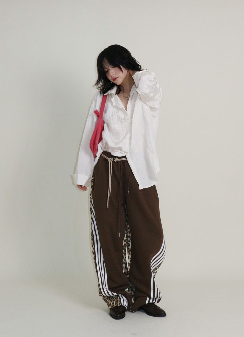 Leopard leopard print diagonal coloring track jogger pants