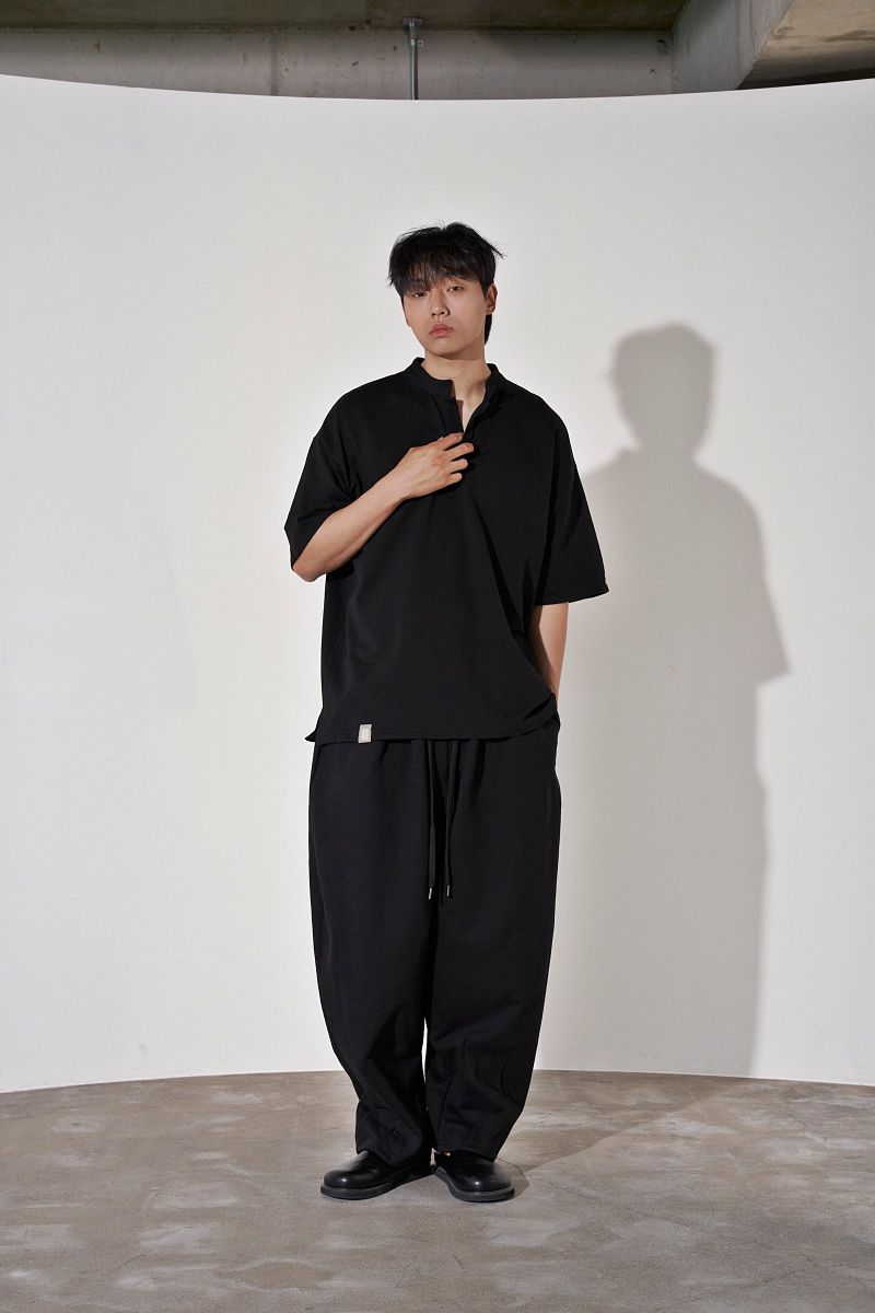 S-C OPEN HENLEY-NECK 1/2 TEE (Black)