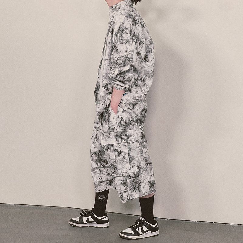 tiedye capri cargo shorts_white