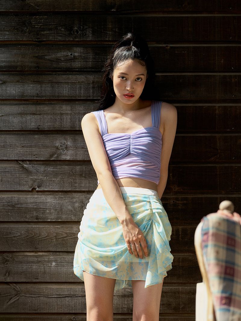 Shirring mesh top (Purple)