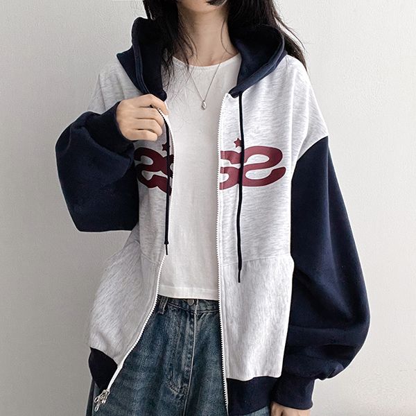 Color-Block Hooded Zip-Up TripleS Bulban Hooded Outerwear (4 colors)
