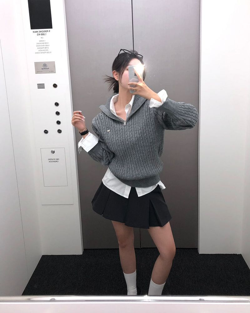 [BELLIDE MADE] CABLE HALF ZIP-UP KNIT WITH PENDANT