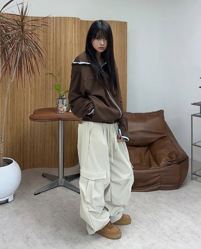 Eto Waffle Color Matching Hood Zip-Up