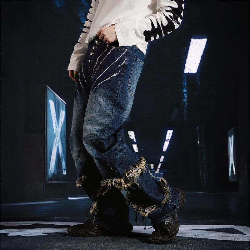 SEXXDEVIL Destroyed Washed Knife-Washed Jeans