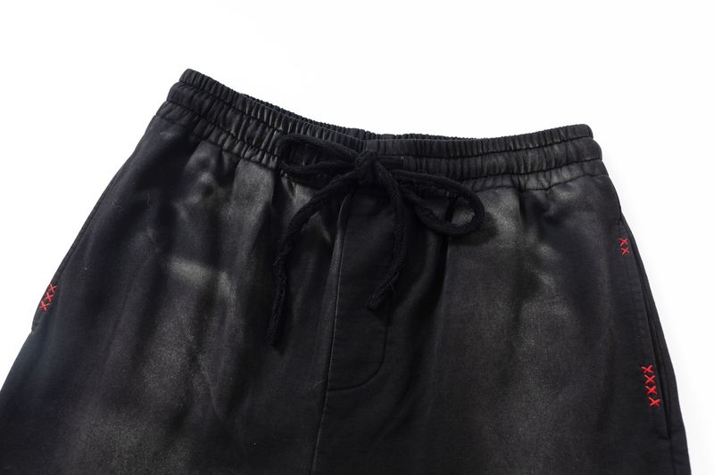 WASHED DISTRESSED RANDOM STITCH HOT-STUDDED DRAWSTRING SWEATPANTS