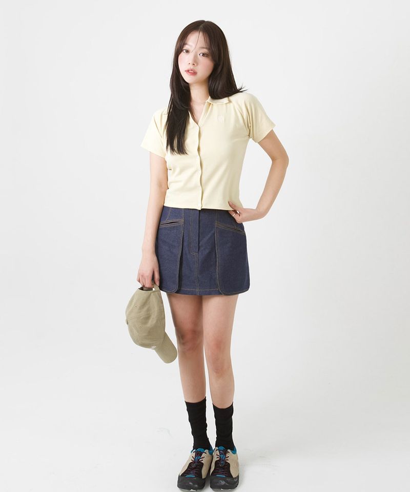 OPEN COLLAR LOGO HALF CARDIGAN [4color]