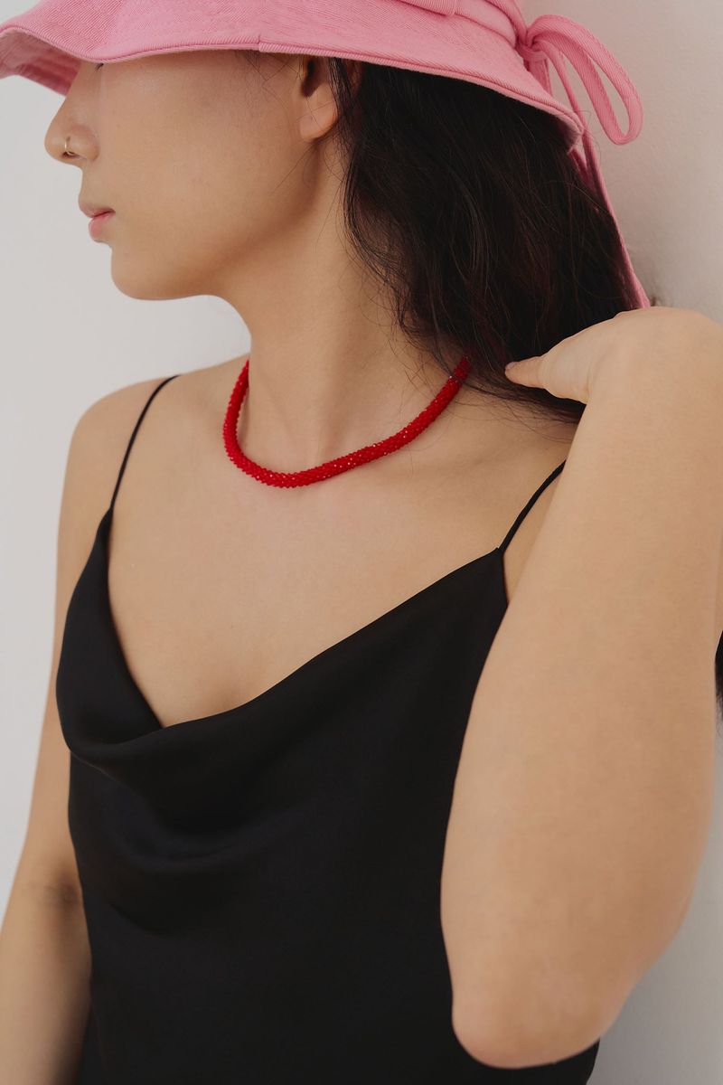 Spinel crochet necklace (Red)